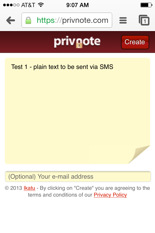 Privnote - viewed on an iPhone