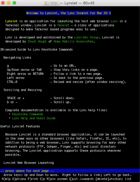 Lynxlet Mac Text Browser