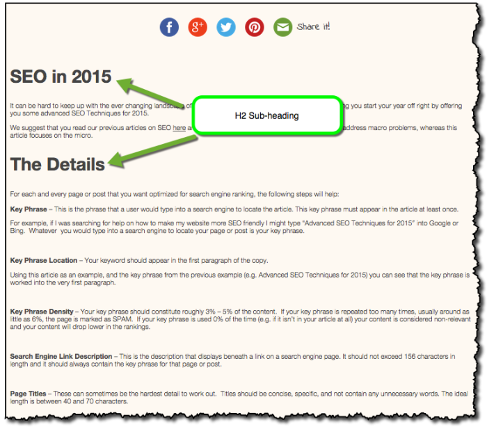 Advanced SEO 2015 Subheadings